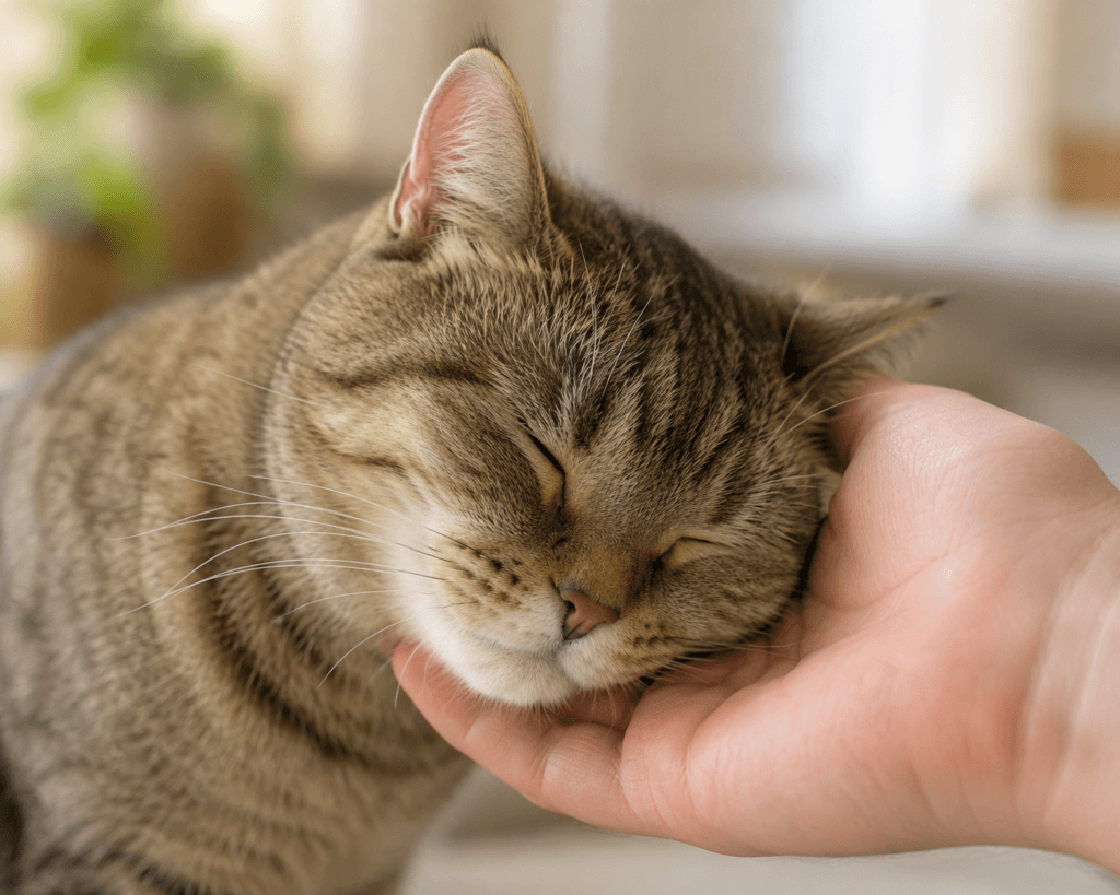 Cat bunting owner's hand asking for a head scratch