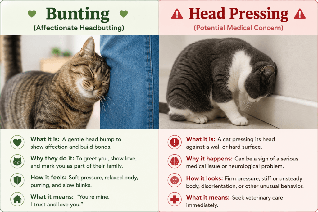 Why Do Cats Headbutt You Comparison of normal cat headbutting versus concerning head pressing behavior