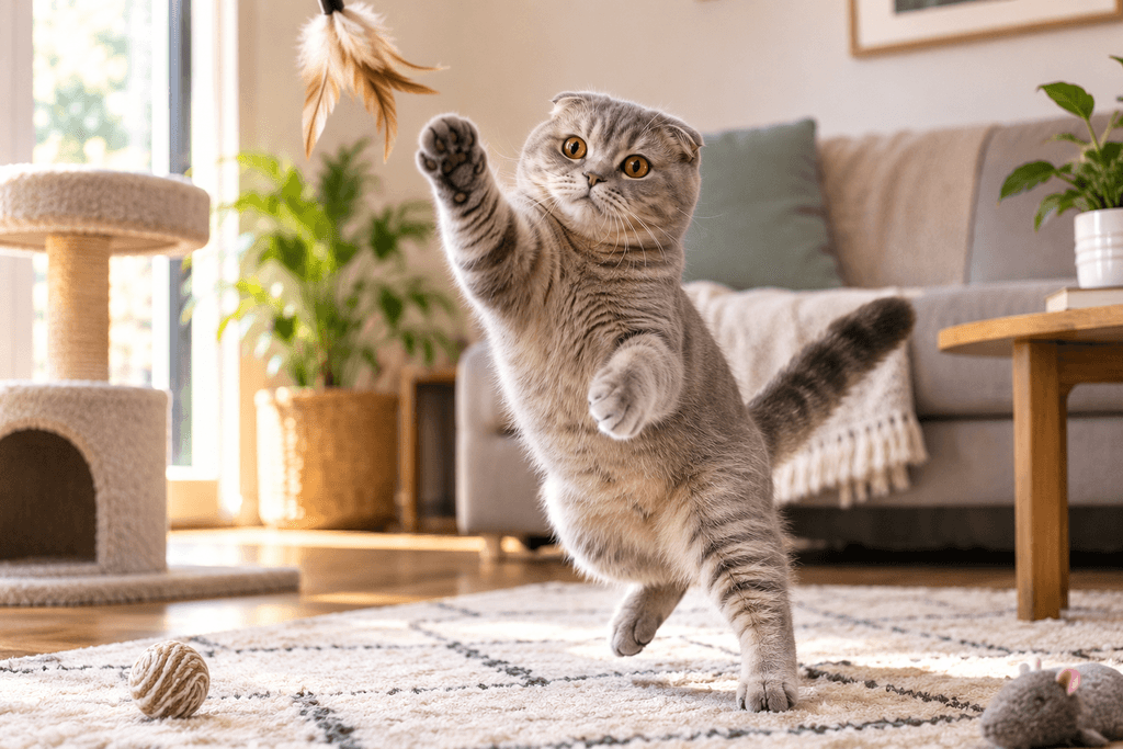 Healthy, mobile Scottish Fold cat after joint support diet