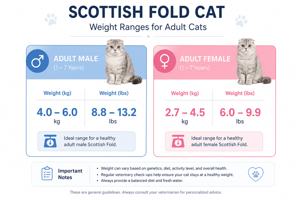 Scottish Fold healthy weight chart for males and females