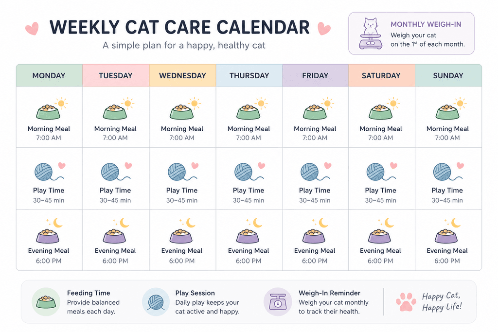 Weekly Scottish Fold weight management routine chart