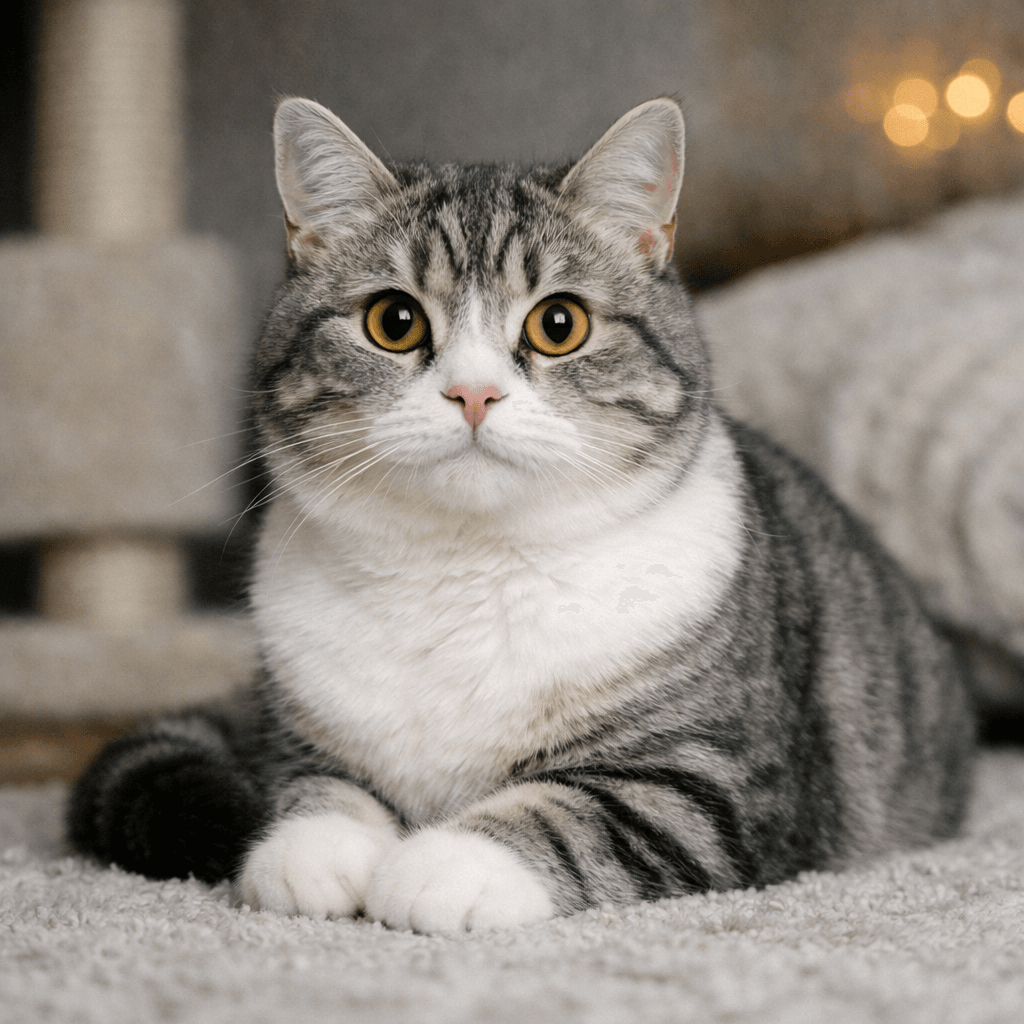 Scottish Cat Breeds | Every Breed from Scotland Explained 2 A Scottish Fold Longhair cat with fluffy semi-long coat and folded ears, sitting gracefully against a soft background
