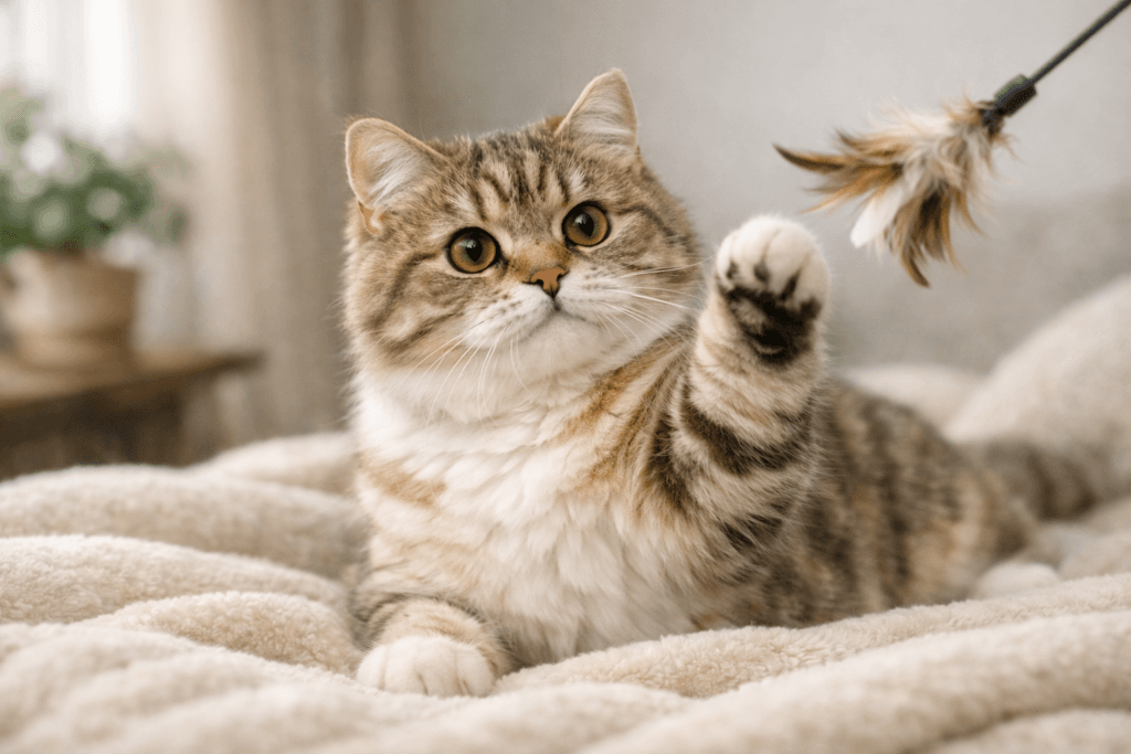 Scottish Straight Grooming | Step-by-Step Care Guide 1 Scottish Straight cat being brushed during a grooming session