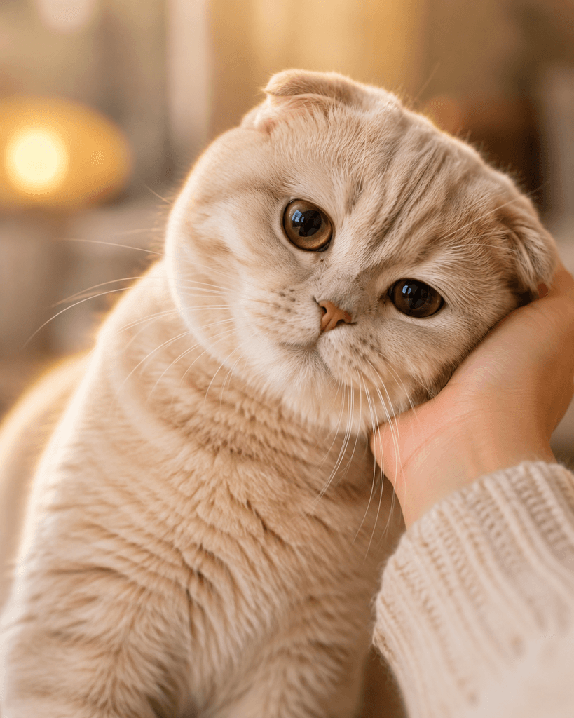 Are Scottish Folds Affectionate or Independent? 7 Surprising Personality Traits 1 Scottish Fold cat nuzzling its head against owner's hand affectionately