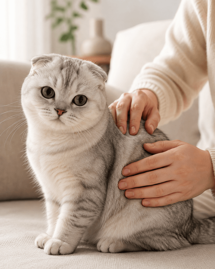 Are Scottish Folds Affectionate or Independent? 7 Surprising Personality Traits 4 Owner gently checking a Scottish Fold cat with care which show "Are Scottish Folds Affectionate"