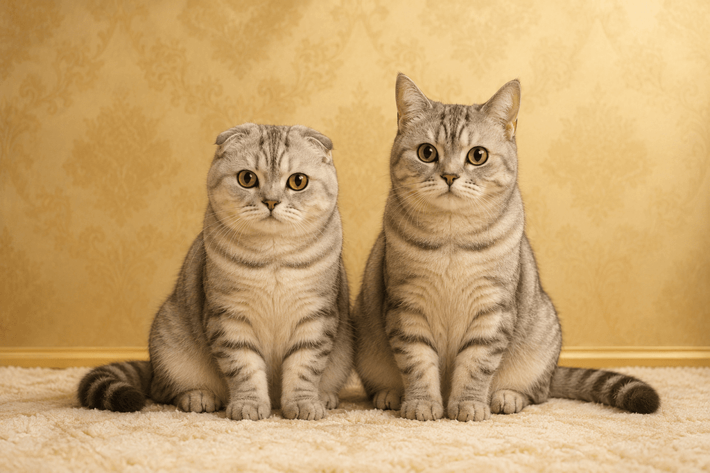 Scottish Fold vs Scottish Straight | 9 Amazing Differences Every Cat Owner Should Know 1 Scottish fold vs Scottish straight cats sitting calmly side by side