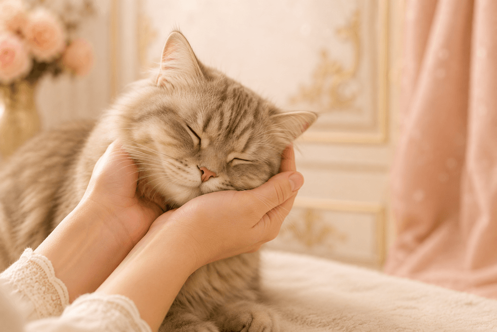 Affectionate cat breed nuzzling gently into owner's hands