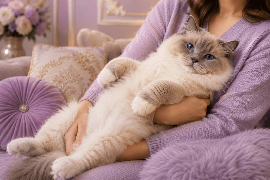 Ragdoll cat breed relaxed and limp in owner's arms
