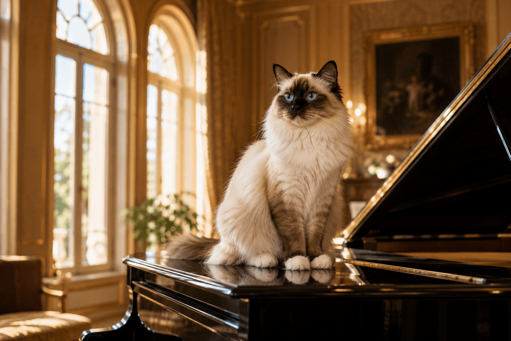 Cat breeds for apartment living Birman cat on grand piano