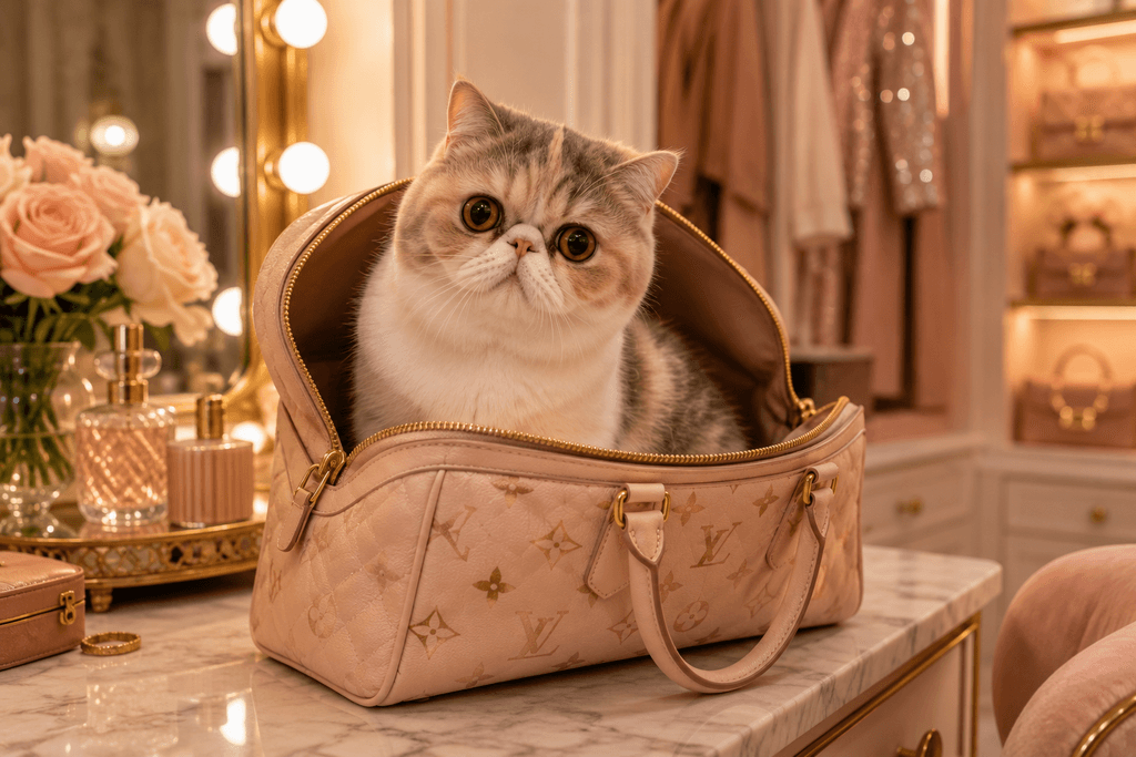 Cat breeds for apartment living Exotic Shorthair in handbag