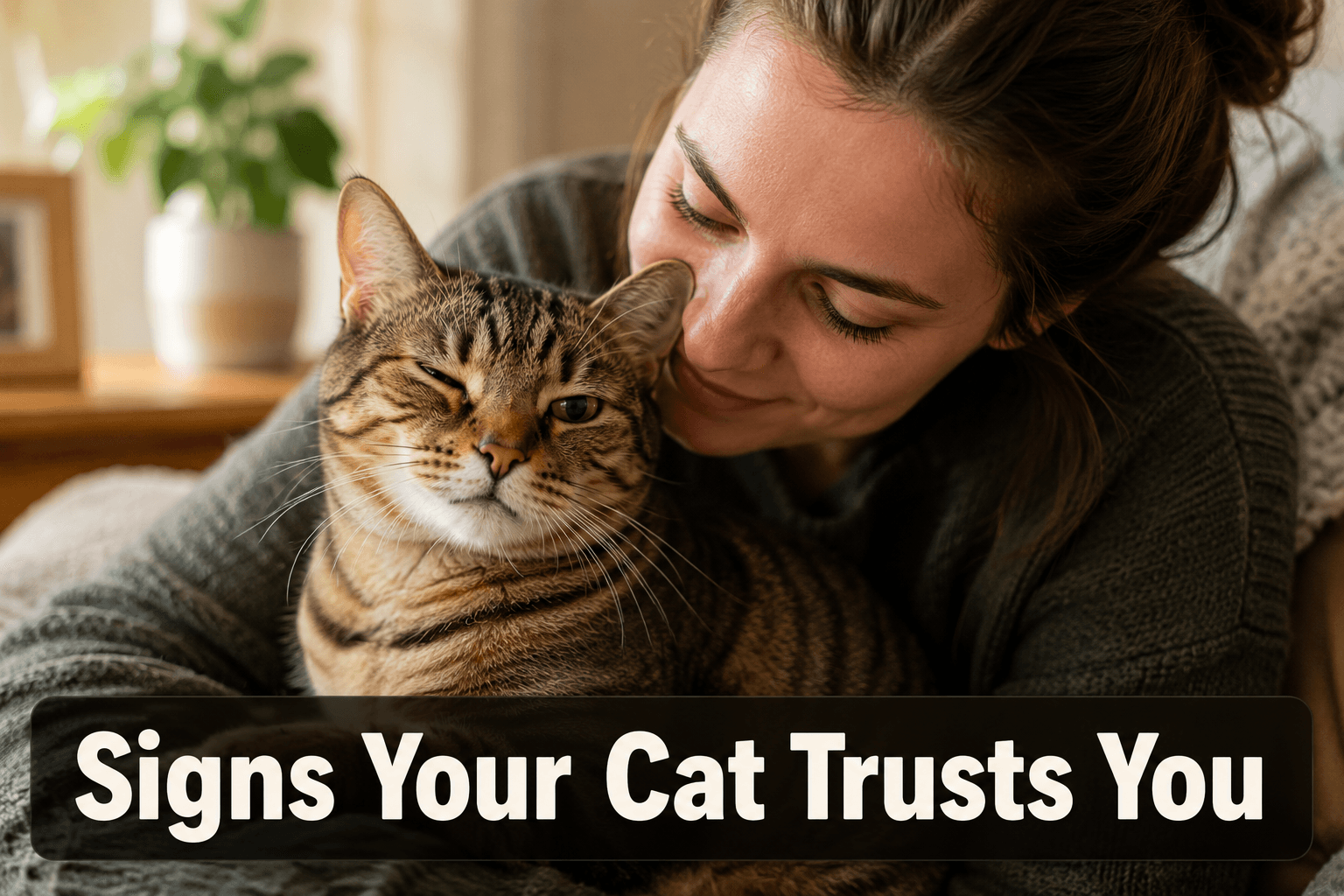 Signs your cat trusts you, cat giving a relaxed slow blink to owner