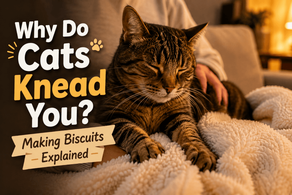 Cats knead you, cat kneading a blanket on owner's lap
