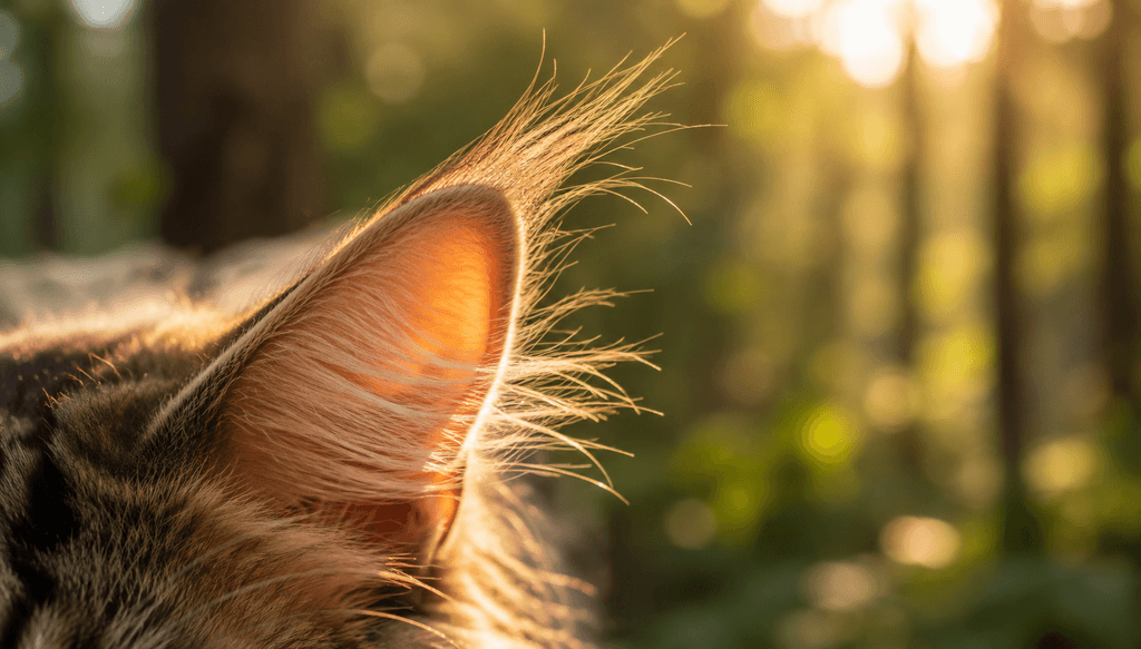 Cat breeds with tufted ears close up of ear fur in sunlight
