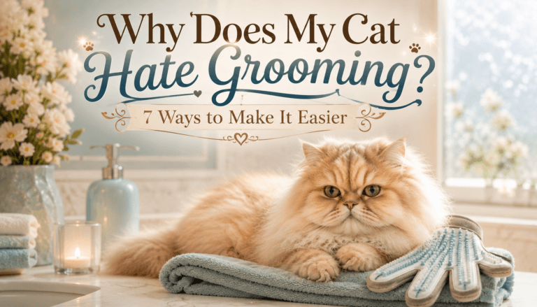 Why does my cat hate grooming Persian cat sitting calmly near brush