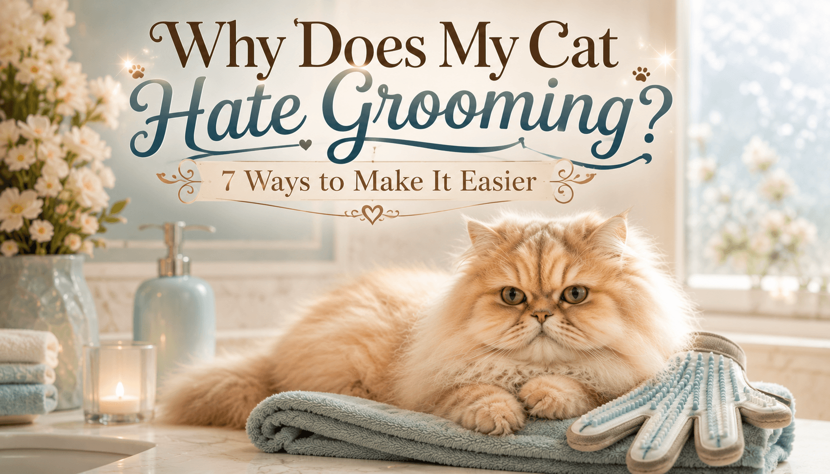 Why does my cat hate grooming Persian cat sitting calmly near brush