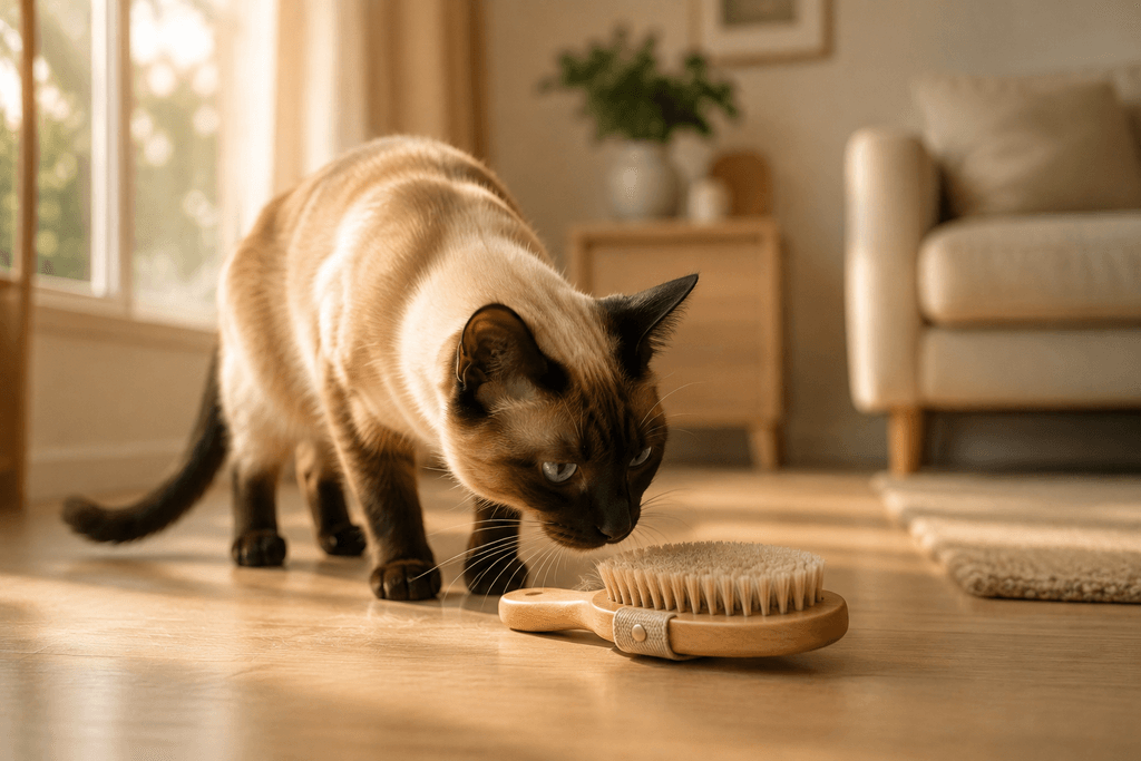 Why does my cat hate grooming Siamese cat sniffing brush